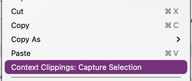 Context Clippings Capture Selection in the editor right-click menu